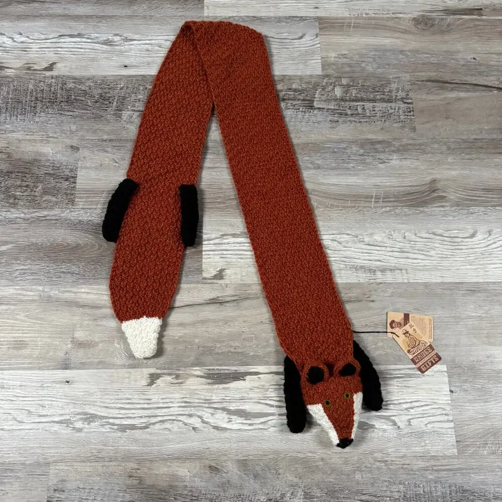 Andes Gifts Fox Scarf Brown Knit Animal Novelty Cozy Cottagecore